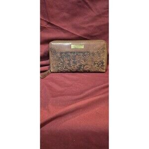 VALENCHI Womens Leather Wallet  RFID Blocking Floral Embossed Large Interior EUC